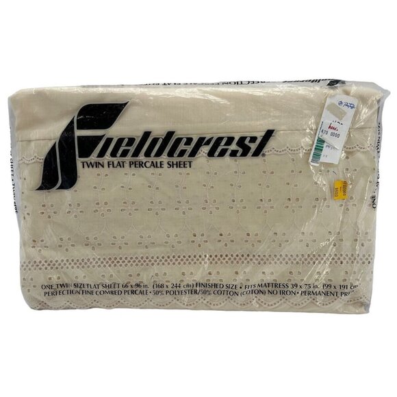 Fieldcrest Twin Flat Percale Lace Sheet 50% Cotton 50% Polyester - Picture 1 of 5